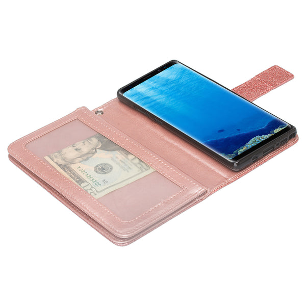 Samsung Galaxy Note 8 Glitter Wallet Case - Rose Gold - www.coverlabusa.com