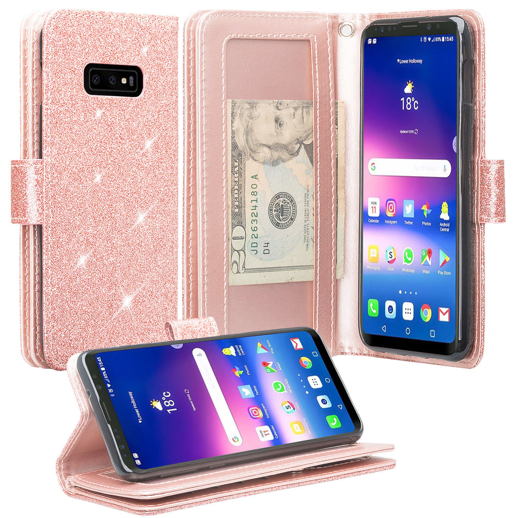 Samsung Galaxy S10e Glitter Wallet Case - Rose Gold - www.coverlabusa.com