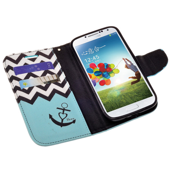 samsung galaxy S4 leather wallet case - teal anchor - www.coverlabusa.com