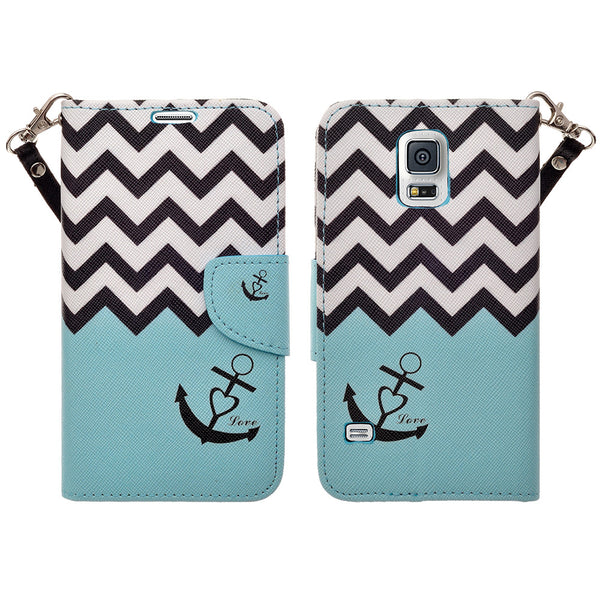 samsung galaxy S5 leather wallet case - teal anchor - www.coverlabusa.com