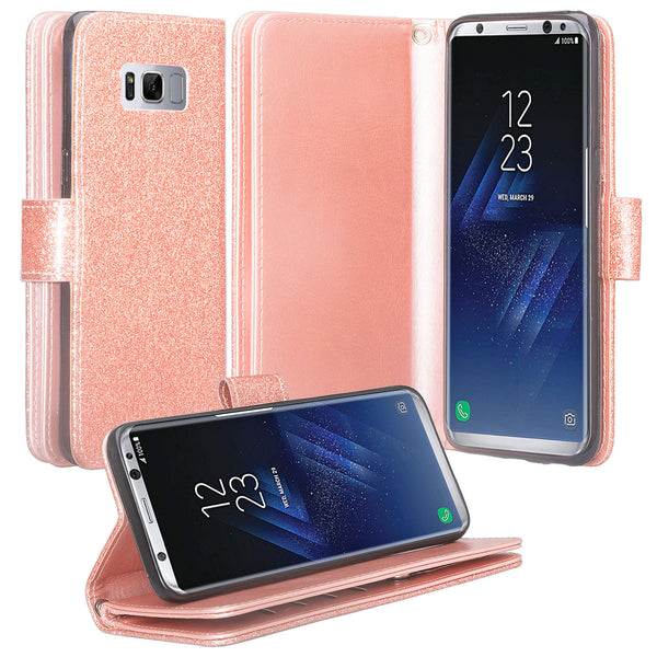 Samsung Galaxy S8 Plus Glitter Wallet Case - Rose Gold - www.coverlabusa.com