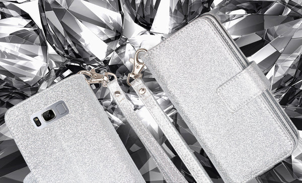 Samsung Galaxy S8 Glitter Wallet Case - Silver - www.coverlabusa.com
