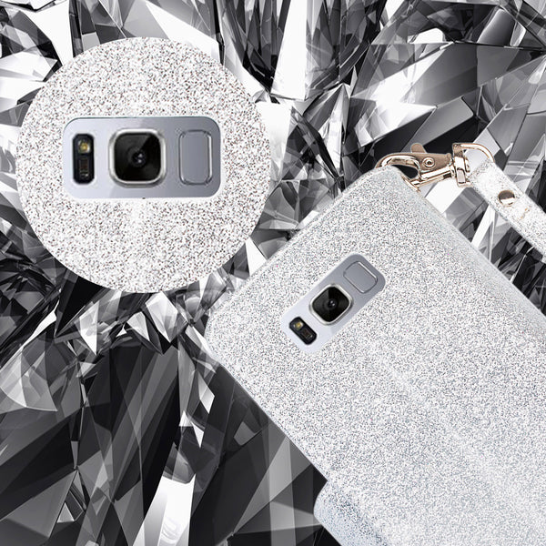 Samsung Galaxy S8 Plus Glitter Wallet Case - Silver - www.coverlabusa.com