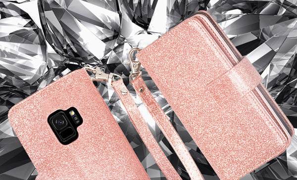 Samsung Galaxy S9 Glitter Wallet Case - Rose Gold - www.coverlabusa.com
