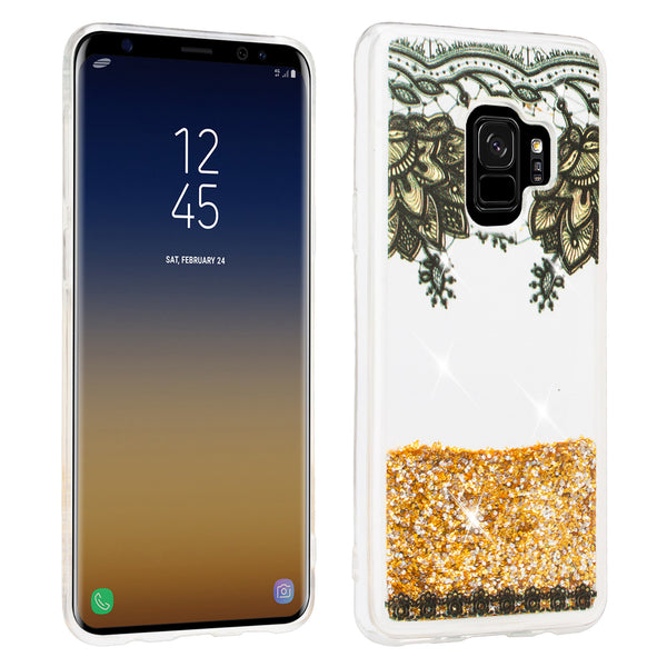 galaxy s9 plus liquid sparkle quicksand case - gold top flower - www.coverlabusa.com