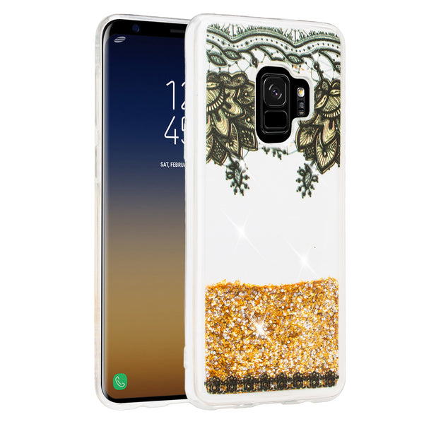 galaxy s9 plus liquid sparkle quicksand case - gold top flower - www.coverlabusa.com