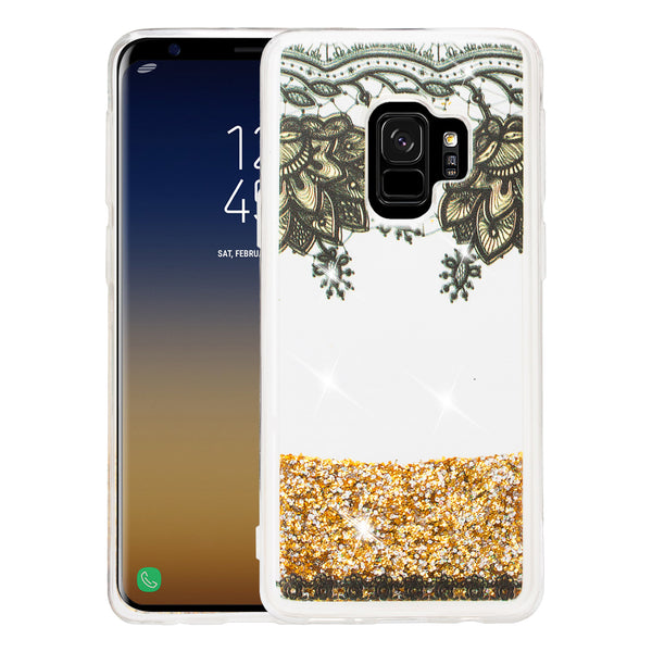 galaxy s9 plus liquid sparkle quicksand case - gold top flower - www.coverlabusa.com