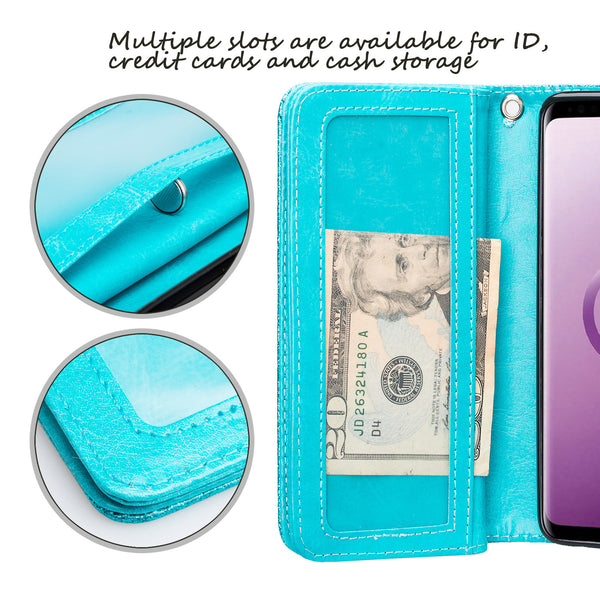 Samsung Galaxy S9 Plus Glitter Wallet Case - Teal - www.coverlabusa.com
