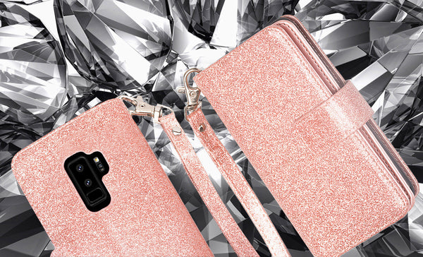 Samsung Galaxy S9 Plus Glitter Wallet Case - Rose Gold - www.coverlabusa.com