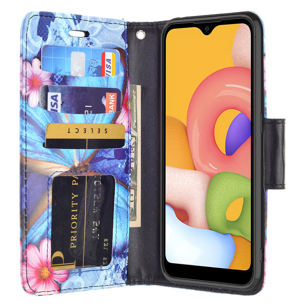 samsung galaxy a01 wallet case - blue butterfly - www.coverlabusa.com