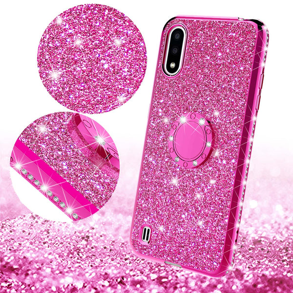 samsung galaxy a01 glitter bling fashion case - hot pink - www.coverlabusa.com