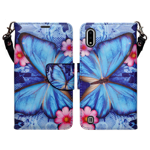 samsung galaxy a01 wallet case - blue butterfly - www.coverlabusa.com