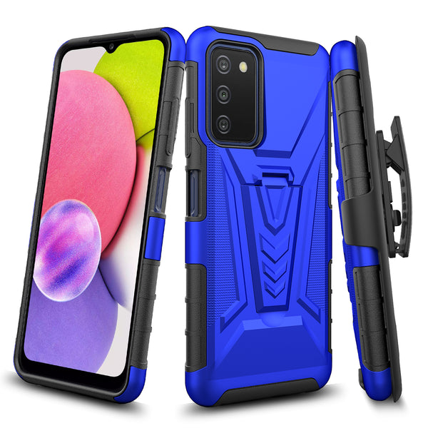 holster kickstand hyhrid phone case for samsung galaxy a03s - blue - www.coverlabusa.com