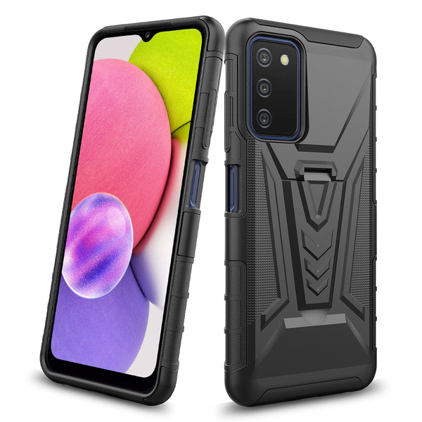 holster kickstand hyhrid phone case for samsung galaxy a03s - black - www.coverlabusa.com