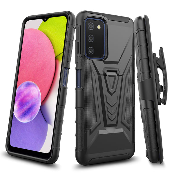 holster kickstand hyhrid phone case for samsung galaxy a03s - black - www.coverlabusa.com