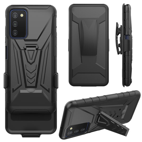 holster kickstand hyhrid phone case for samsung galaxy a03s - black - www.coverlabusa.com