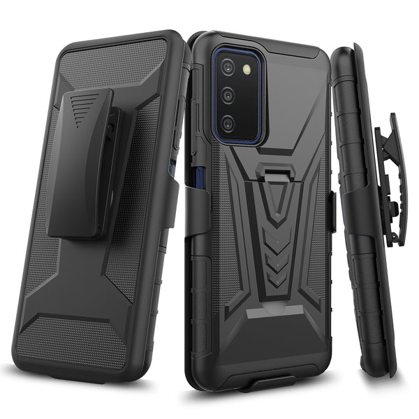 holster kickstand hyhrid phone case for samsung galaxy a03s - black - www.coverlabusa.com