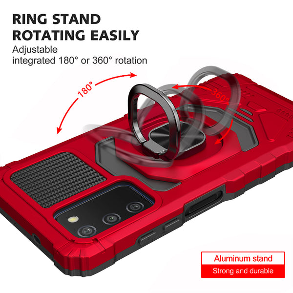 ring car mount kickstand hyhrid phone case for samsung galaxy a03s - red - www.coverlabusa.com