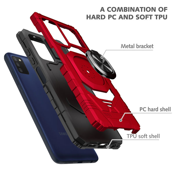 ring car mount kickstand hyhrid phone case for samsung galaxy a03s - red - www.coverlabusa.com