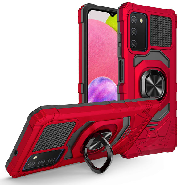 ring car mount kickstand hyhrid phone case for samsung galaxy a03s - red - www.coverlabusa.com