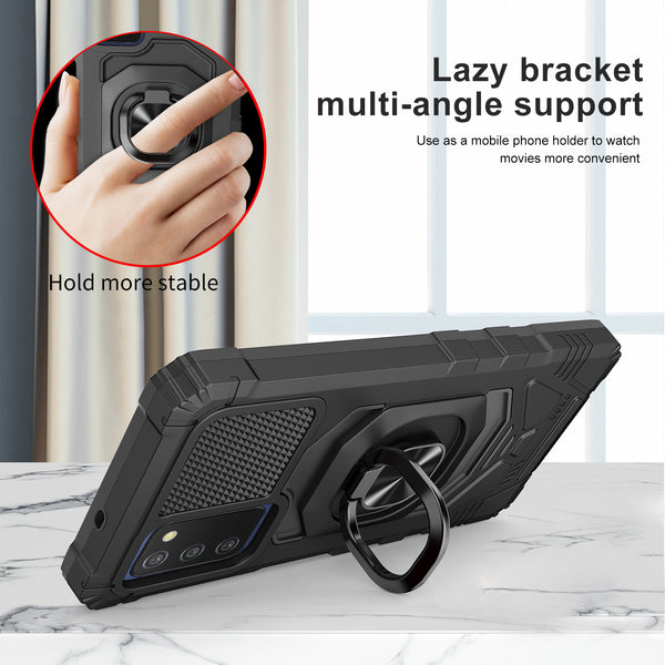 ring car mount kickstand hyhrid phone case for samsung galaxy a03s - black - www.coverlabusa.com