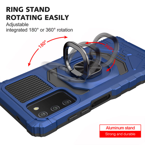 ring car mount kickstand hyhrid phone case for samsung galaxy a03s - blue - www.coverlabusa.com