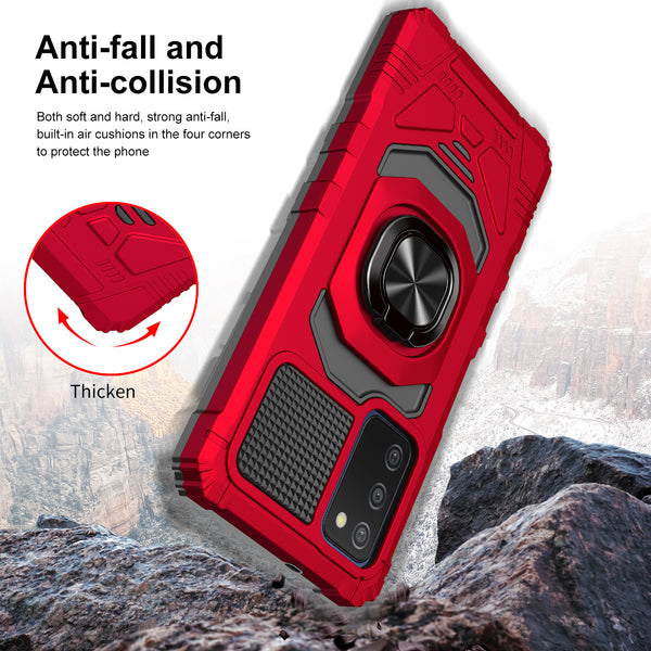 ring car mount kickstand hyhrid phone case for samsung galaxy a03s - red - www.coverlabusa.com