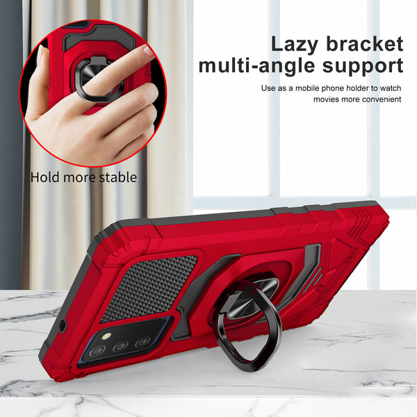 ring car mount kickstand hyhrid phone case for samsung galaxy a03s - red - www.coverlabusa.com