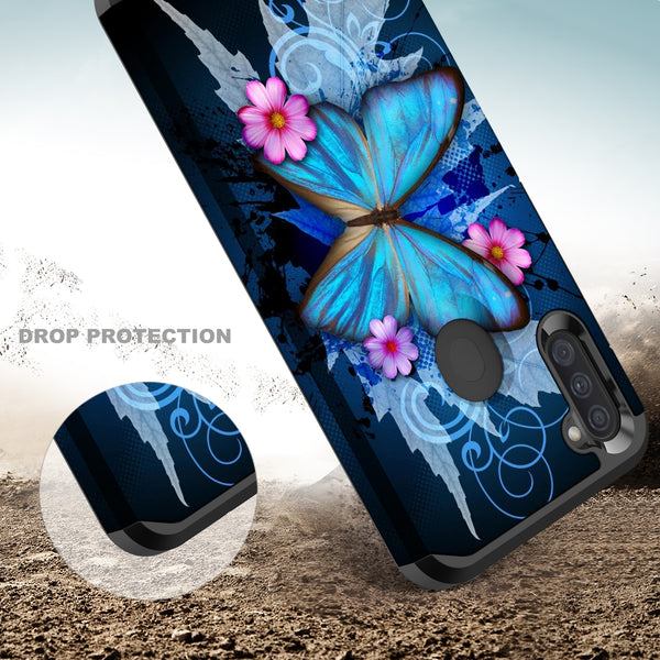 samsung galaxy a11 hybrid case - blue butterfly - www.coverlabusa.com