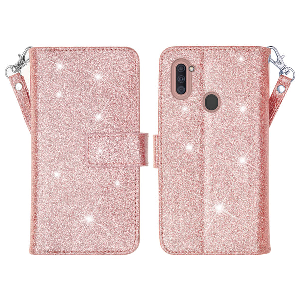 samsung galaxy a11 glitter wallet case - rose gold - www.coverlabusa.com