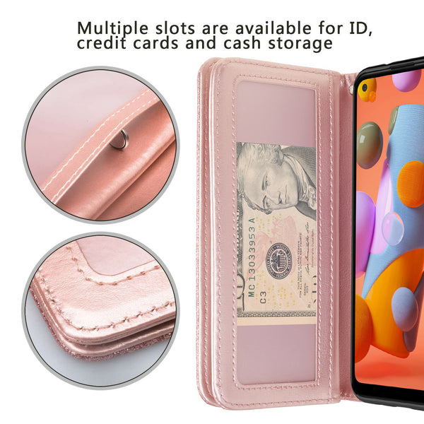 samsung galaxy a11 glitter wallet case - rose gold - www.coverlabusa.com