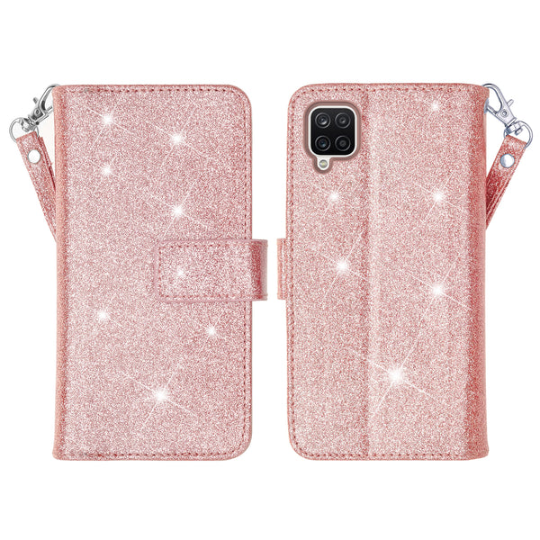 samsung galaxy a12 glitter wallet case - rose gold - www.coverlabusa.com