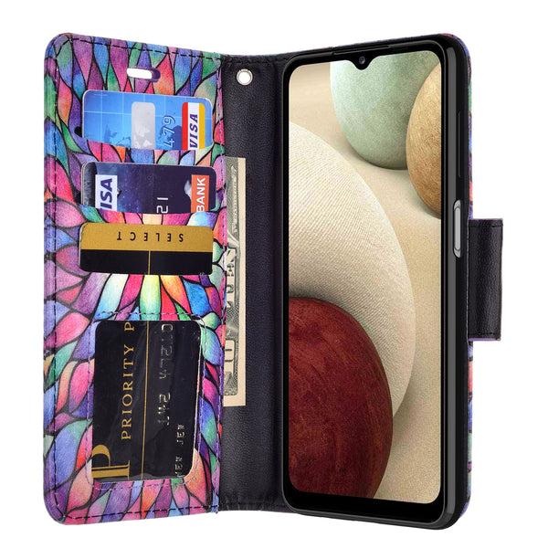 samsung galaxy a12 wallet case - rainbow flower - www.coverlabusa.com