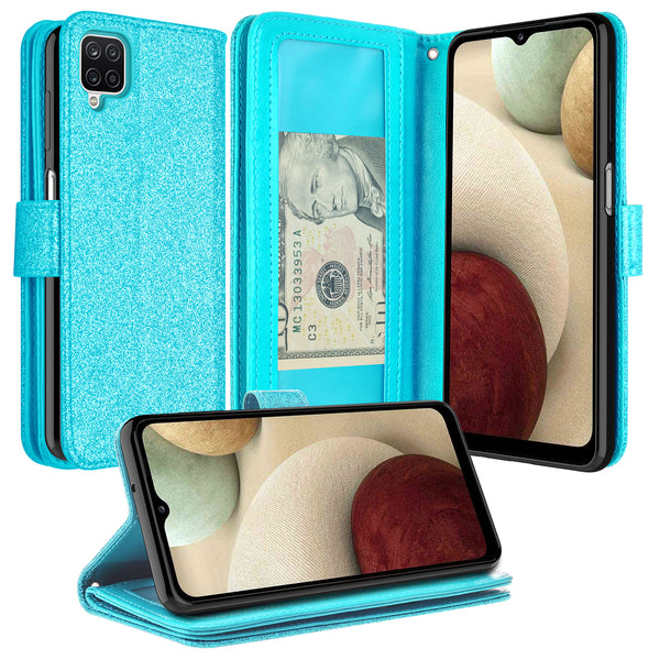 samsung galaxy a12 glitter wallet case - teal - www.coverlabusa.com