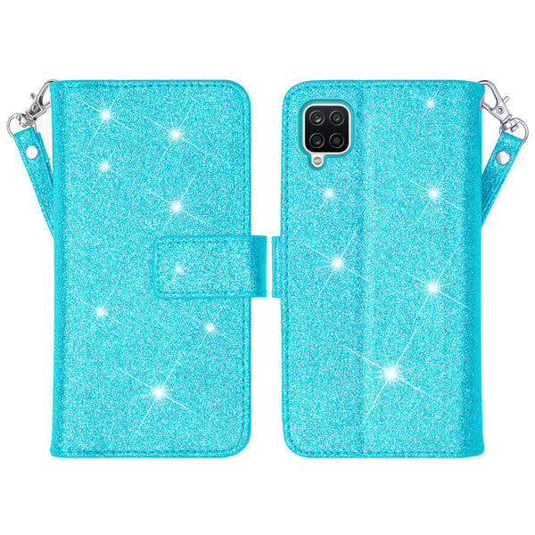 samsung galaxy a12 glitter wallet case - teal - www.coverlabusa.com