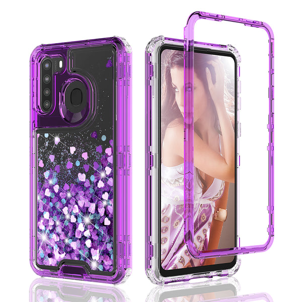 hard clear glitter phone case for samsung galaxy a21- purple - www.coverlabusa.com 
