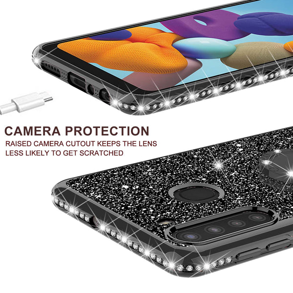 samsung galaxy a11 glitter bling fashion case - black - www.coverlabusa.com