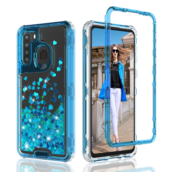 hard clear glitter phone case for samsung galaxy a11- teal - www.coverlabusa.com 