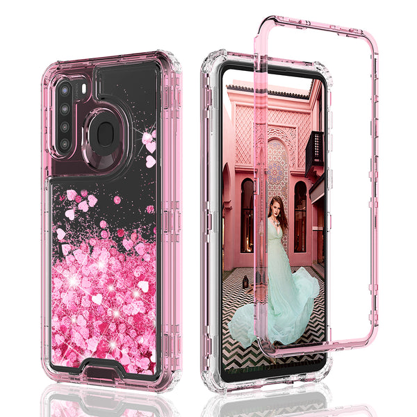 hard clear glitter phone case for samsung galaxy a11 - pink - www.coverlabusa.com 