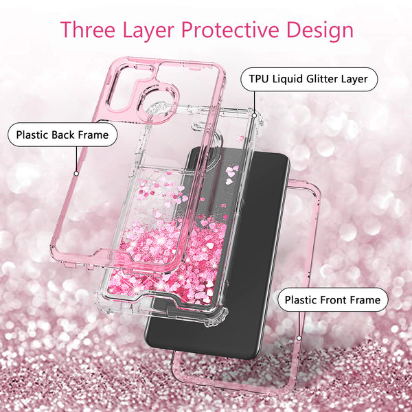 hard clear glitter phone case for samsung galaxy a11 - pink - www.coverlabusa.com  