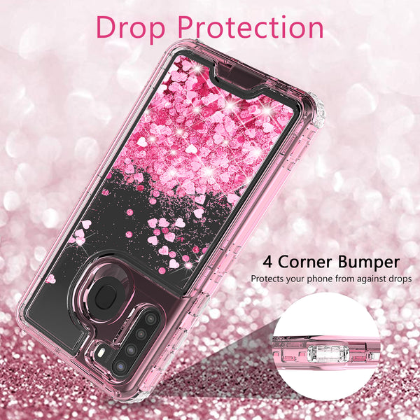 hard clear glitter phone case for samsung galaxy a11 - pink - www.coverlabusa.com 