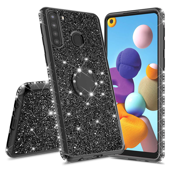 samsung galaxy a11 glitter bling fashion case - black - www.coverlabusa.com