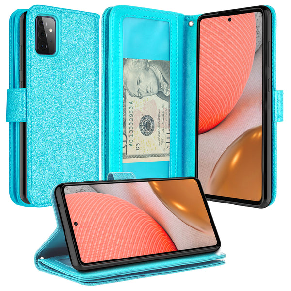 samsung galaxy a02s glitter wallet case - teal - www.coverlabusa.com