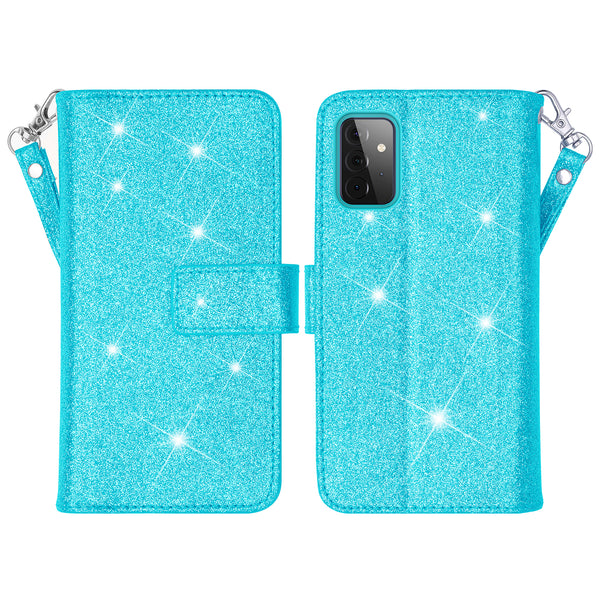 samsung galaxy a02s glitter wallet case - teal - www.coverlabusa.com