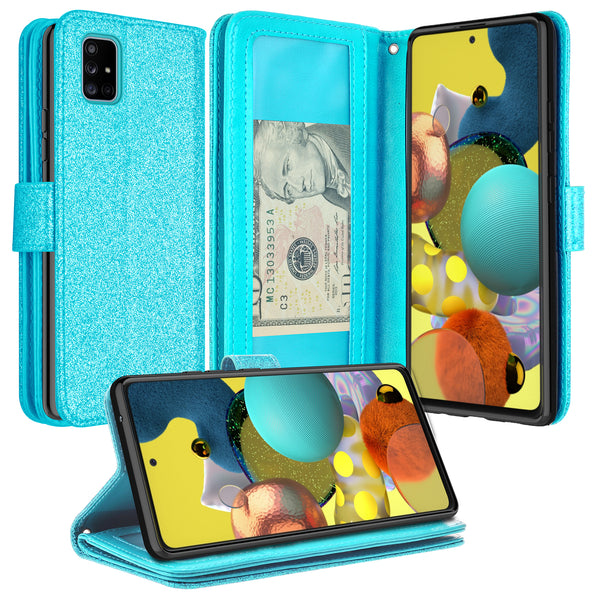 samsung galaxy a51 glitter wallet case - teal - www.coverlabusa.com