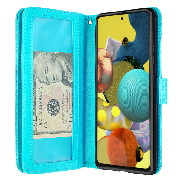 samsung galaxy a71 glitter wallet case - teal - www.coverlabusa.com