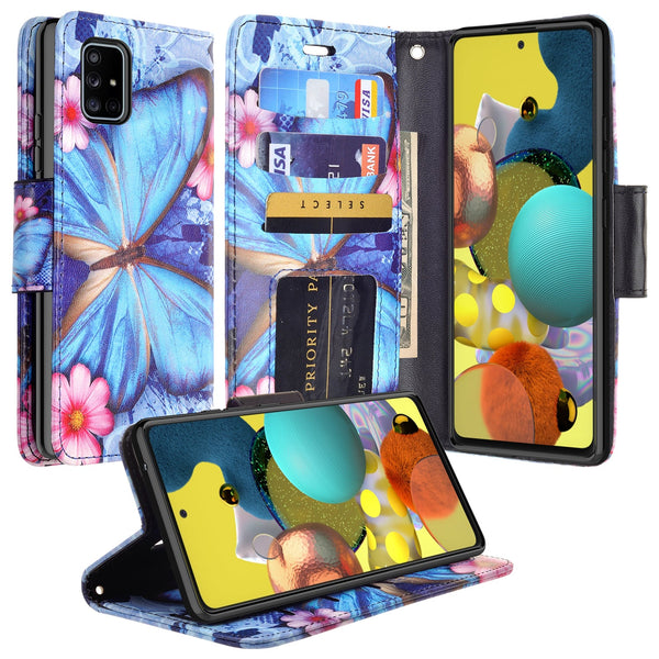 samsung galaxy a71 wallet case - blue butterfly - www.coverlabusa.com