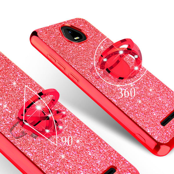 For Boost Schok Volt SV55 Case, Glitter Cute Phone Case Girls with Kickstand,Bling Diamond Rhinestone Bumper Ring Stand Sparkly Luxury Clear Thin Soft Protective Boost Schok Volt SV55 Case for Girl Women - Red