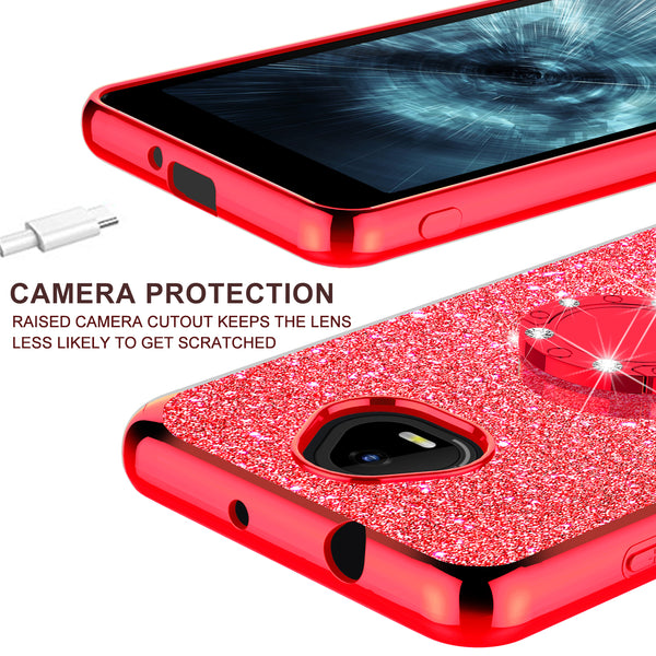 For Boost Schok Volt SV55 Case, Glitter Cute Phone Case Girls with Kickstand,Bling Diamond Rhinestone Bumper Ring Stand Sparkly Luxury Clear Thin Soft Protective Boost Schok Volt SV55 Case for Girl Women - Red