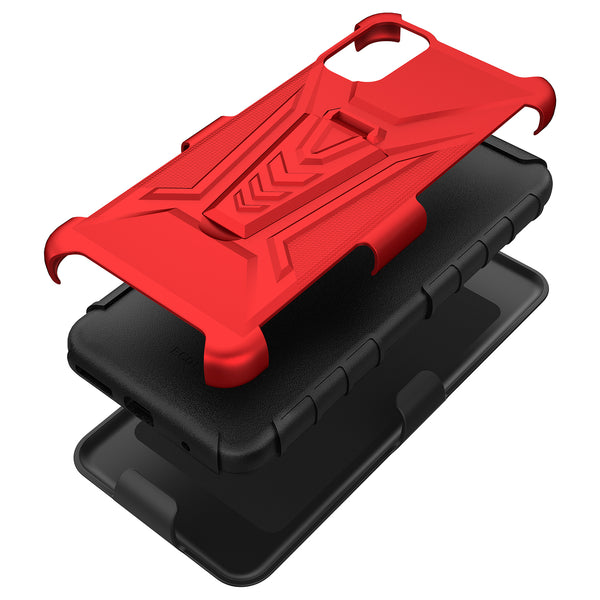 holster kickstand hyhrid phone case for t - moblie revvl v - red - www.coverlabusa.com